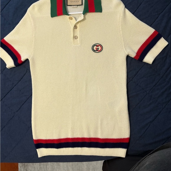 Gucci Green and Red Knit Collar Polo